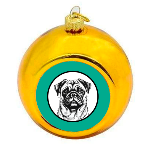 Pug Cameo Portrait (Teal) - colourful christmas bauble by Adam Regester