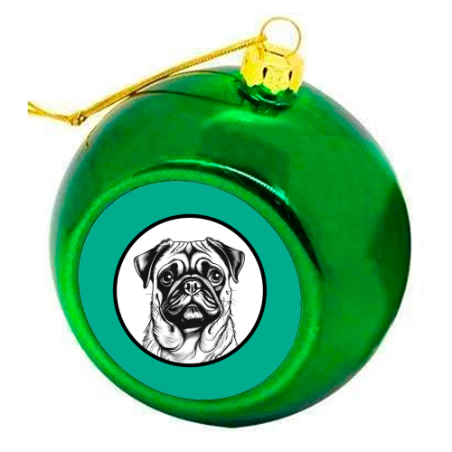 Pug Cameo Portrait (Teal) - colourful christmas bauble by Adam Regester