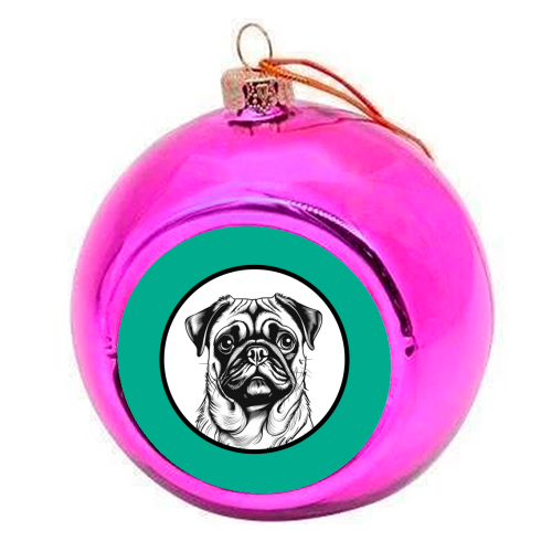 Pug Cameo Portrait (Teal) - colourful christmas bauble by Adam Regester