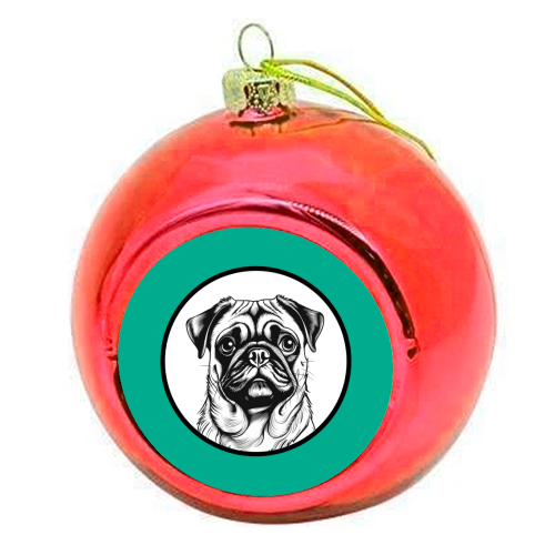 Pug Cameo Portrait (Teal) - colourful christmas bauble by Adam Regester