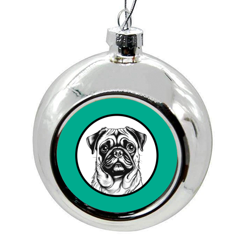 Pug Cameo Portrait (Teal) - colourful christmas bauble by Adam Regester