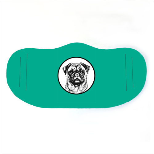Pug Cameo Portrait (Teal) - face cover mask by Adam Regester