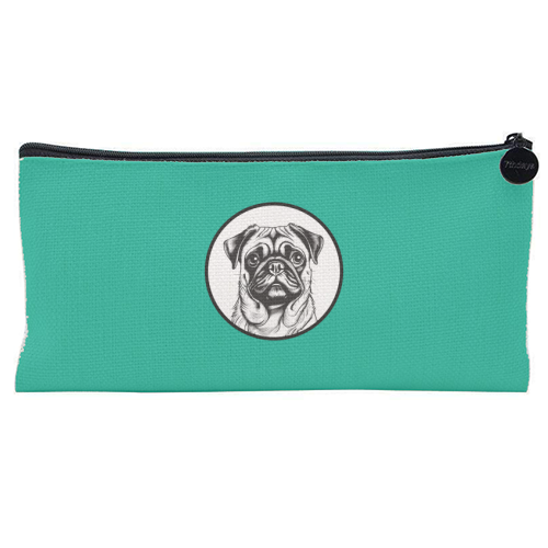 Pug Cameo Portrait (Teal) - flat pencil case by Adam Regester