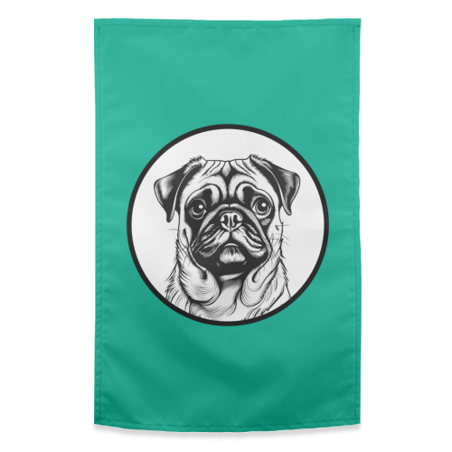 Pug Cameo Portrait (Teal) - funny tea towel by Adam Regester