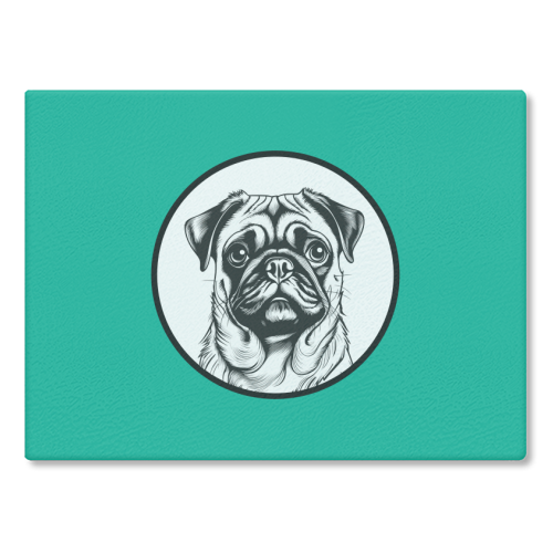 Pug Cameo Portrait (Teal) - glass chopping board by Adam Regester