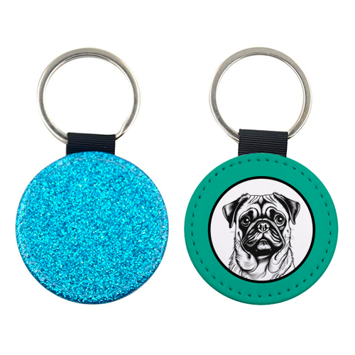 Pug Cameo Portrait (Teal) - keyring by Adam Regester