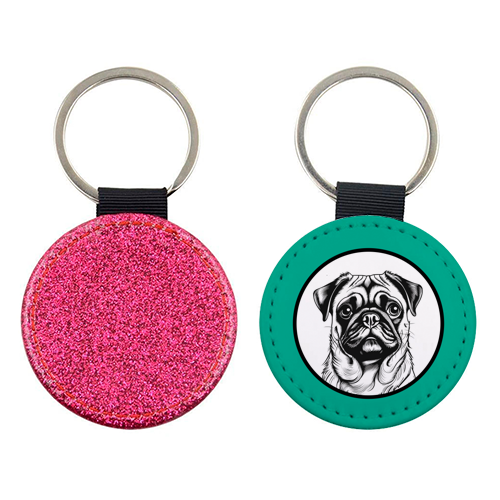 Pug Cameo Portrait (Teal) - keyring by Adam Regester