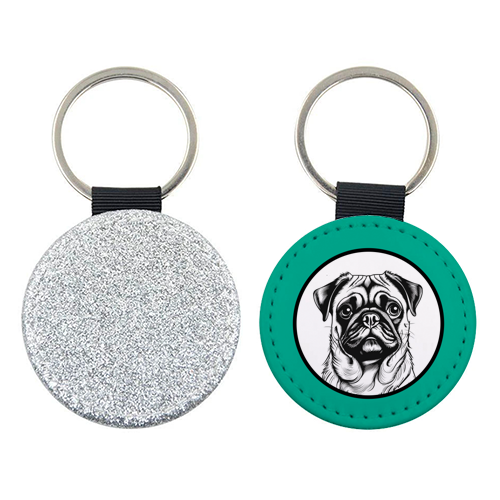 Pug Cameo Portrait (Teal) - keyring by Adam Regester