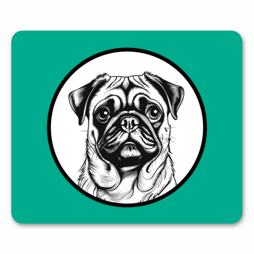 Pug Cameo Portrait (Teal) - mouse mat by Adam Regester