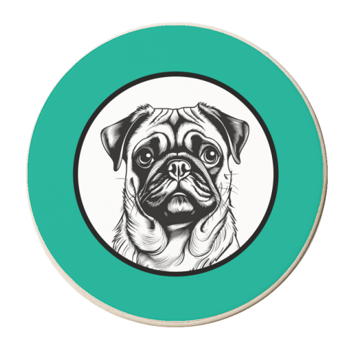 Pug Cameo Portrait (Teal) - personalised beer coaster by Adam Regester