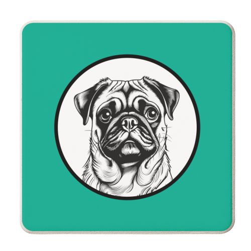 Pug Cameo Portrait (Teal) - personalised beer coaster by Adam Regester
