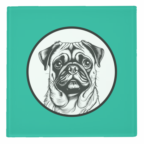 Pug Cameo Portrait (Teal) - personalised beer coaster by Adam Regester