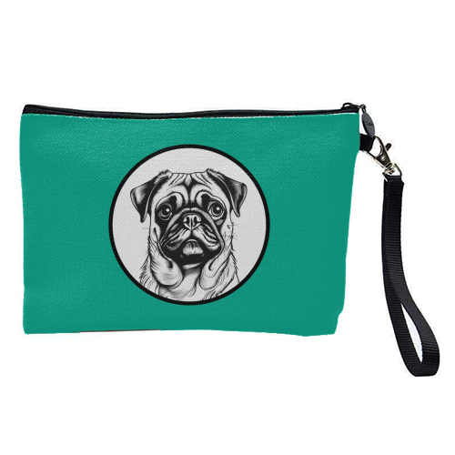 Pug Cameo Portrait (Teal) - pretty makeup bag by Adam Regester