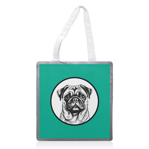 Pug Cameo Portrait (Teal) - printed canvas tote bag by Adam Regester