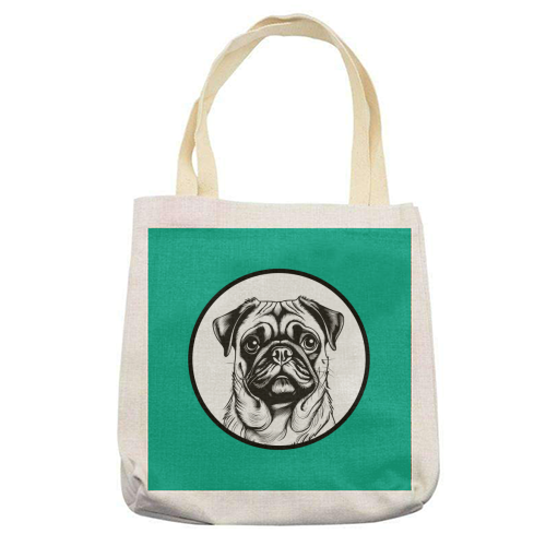 Pug Cameo Portrait (Teal) - printed canvas tote bag by Adam Regester