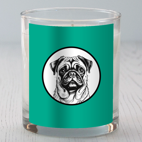 Pug Cameo Portrait (Teal) - scented candle by Adam Regester
