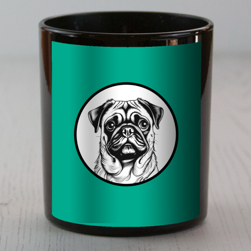Pug Cameo Portrait (Teal) - scented candle by Adam Regester