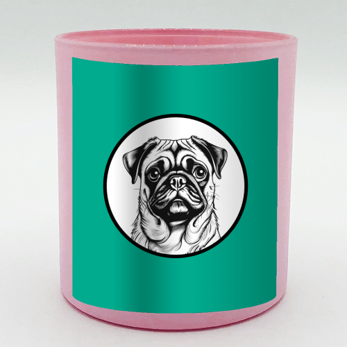 Pug Cameo Portrait (Teal) - scented candle by Adam Regester