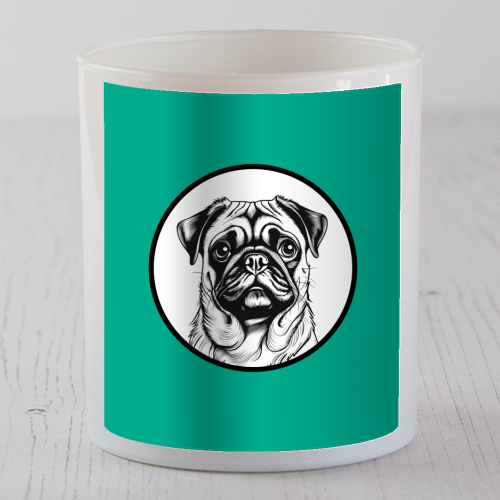 Pug Cameo Portrait (Teal) - scented candle by Adam Regester