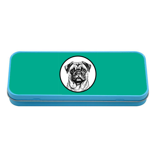 Pug Cameo Portrait (Teal) - tin pencil case by Adam Regester