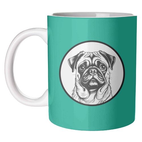 Pug Cameo Portrait (Teal) - unique mug by Adam Regester