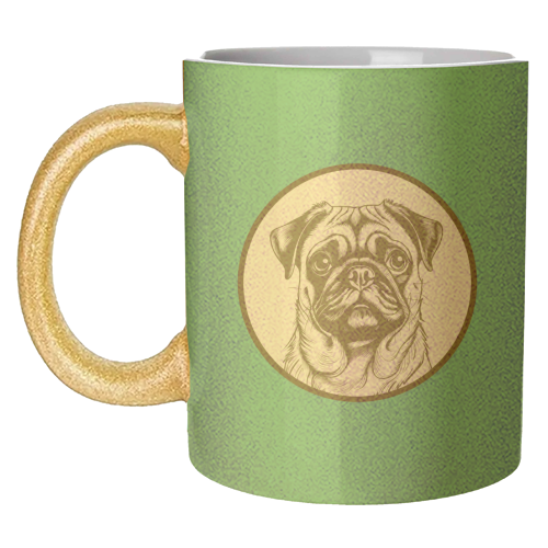 Pug Cameo Portrait (Teal) - unique mug by Adam Regester
