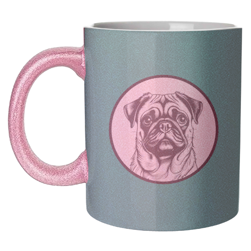 Pug Cameo Portrait (Teal) - unique mug by Adam Regester