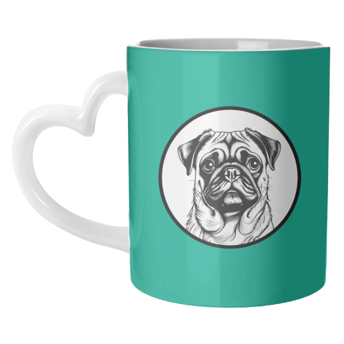 Pug Cameo Portrait (Teal) - unique mug by Adam Regester