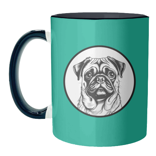 Pug Cameo Portrait (Teal) - unique mug by Adam Regester