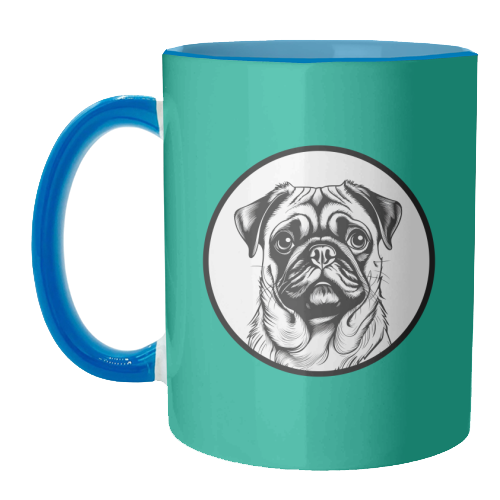 Pug Cameo Portrait (Teal) - unique mug by Adam Regester
