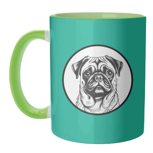 Pug Cameo Portrait (Teal) - unique mug by Adam Regester