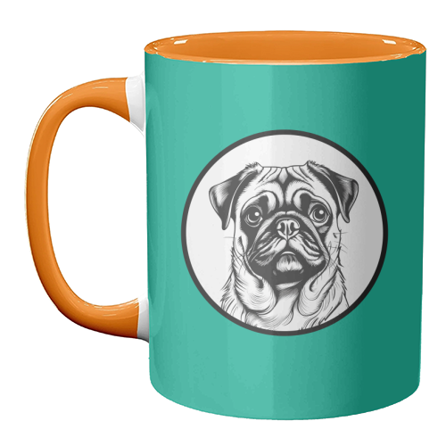 Pug Cameo Portrait (Teal) - unique mug by Adam Regester