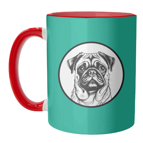 Pug Cameo Portrait (Teal) - unique mug by Adam Regester