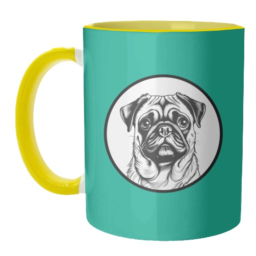 Pug Cameo Portrait (Teal) - unique mug by Adam Regester
