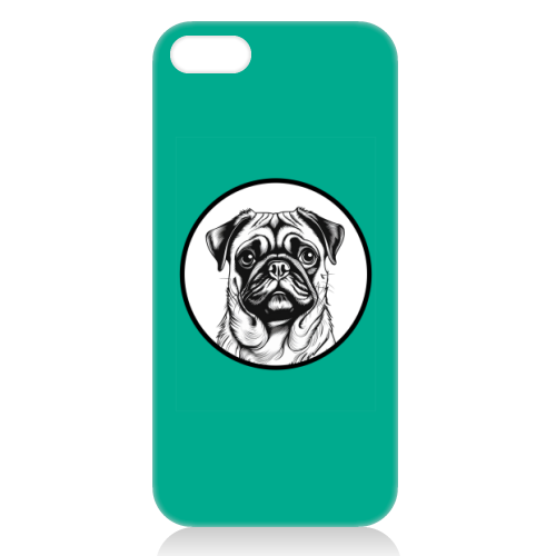 Pug Cameo Portrait (Teal) - unique phone case by Adam Regester