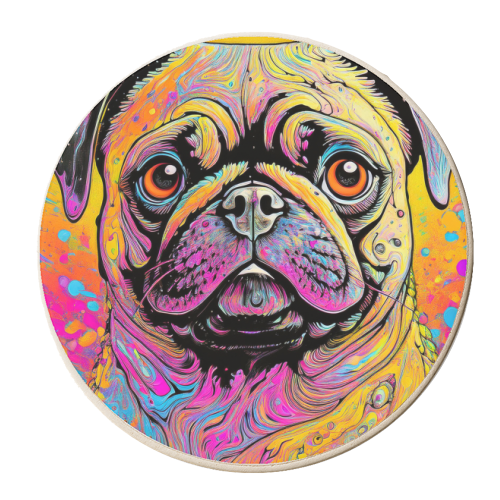 Pug Dog Colourful Marbled Pet Portrait - personalised beer coaster by Adam Regester