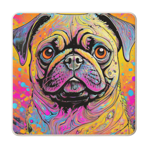Pug Dog Colourful Marbled Pet Portrait - personalised beer coaster by Adam Regester