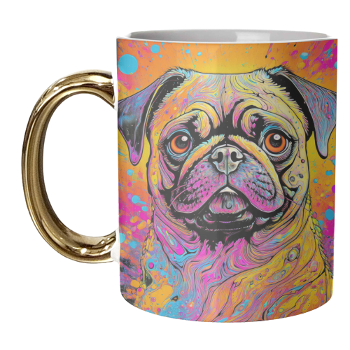 Pug Dog Colourful Marbled Pet Portrait - unique mug by Adam Regester