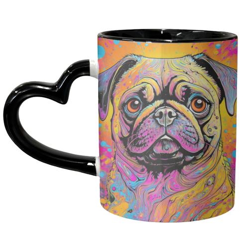 Pug Dog Colourful Marbled Pet Portrait - unique mug by Adam Regester