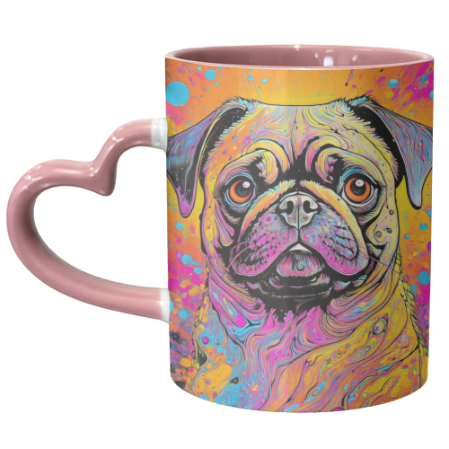 Pug Dog Colourful Marbled Pet Portrait - unique mug by Adam Regester