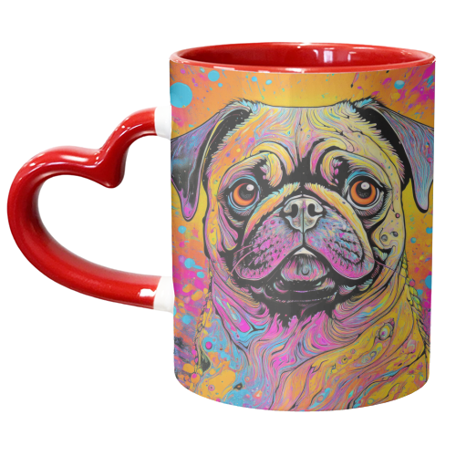 Pug Dog Colourful Marbled Pet Portrait - unique mug by Adam Regester