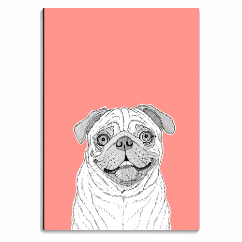 Pug Dog Portrait ( coral background ) - personalised A4, A5, A6 notebook by Adam Regester
