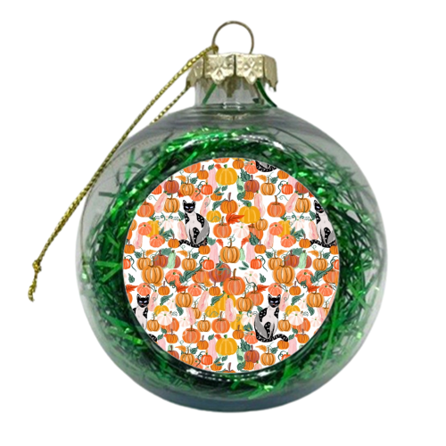 Pumpkin Patch Kitty Cat - xmas bauble by Mukta Lata Barua