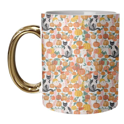 Pumpkin Patch Kitty Cat - unique mug by Mukta Lata Barua