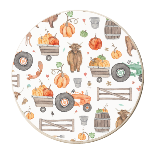 Pumpkin Picking Farm - personalised beer coaster by elena o'neill