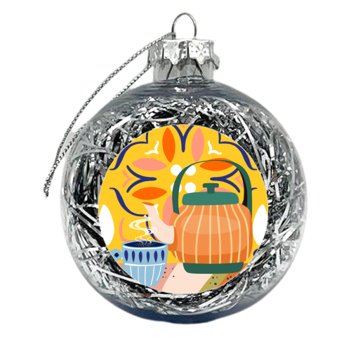 Pumpkin Spice Latte | Tea Chai Kettle & Cup | Modern Bohemian Colorful India | Eclectic Culture - xmas bauble by Uma Prabhakar Gokhale
