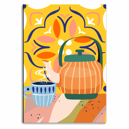 Pumpkin Spice Latte | Tea Chai Kettle & Cup | Modern Bohemian Colorful India | Eclectic Culture - personalised A4, A5, A6 notebook by Uma Prabhakar Gokhale