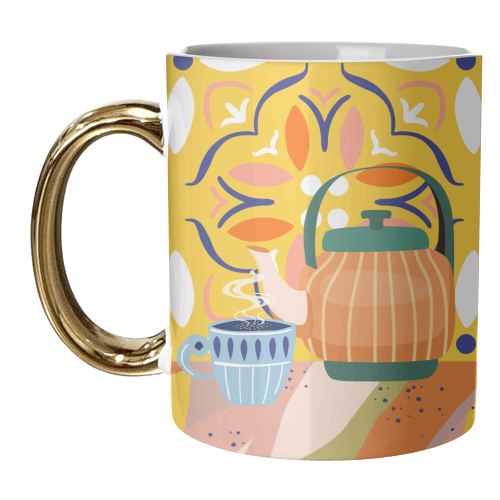 Pumpkin Spice Latte | Tea Chai Kettle & Cup | Modern Bohemian Colorful India | Eclectic Culture - unique mug by Uma Prabhakar Gokhale