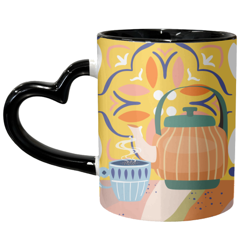 Pumpkin Spice Latte | Tea Chai Kettle & Cup | Modern Bohemian Colorful India | Eclectic Culture - unique mug by Uma Prabhakar Gokhale