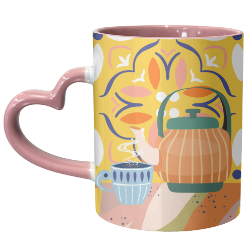 Pumpkin Spice Latte | Tea Chai Kettle & Cup | Modern Bohemian Colorful India | Eclectic Culture - unique mug by Uma Prabhakar Gokhale